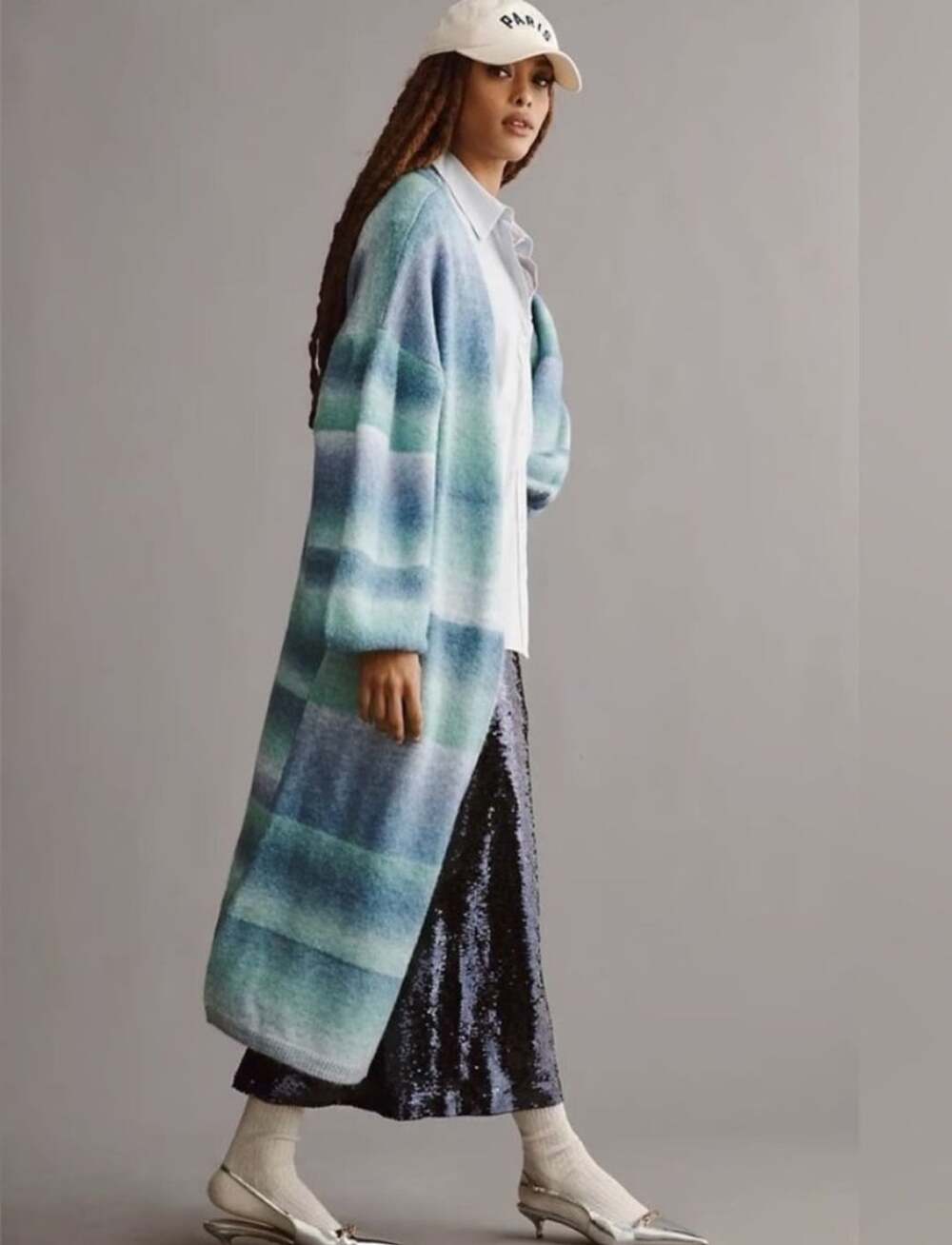 Anthropologie NWOT blue ombré striped duster sweater